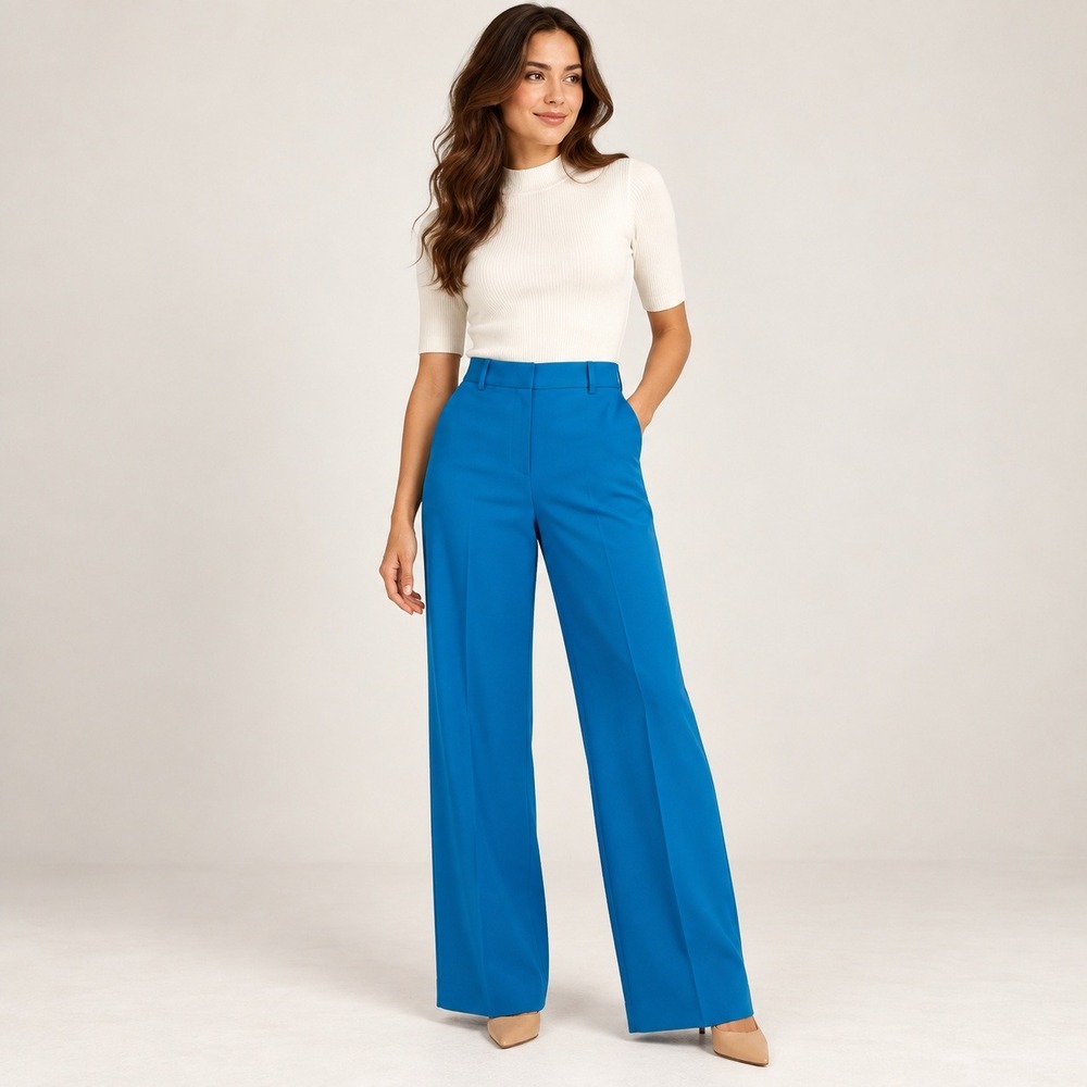 Express Peacock Blue Wide Leg High Rise Trousers Professional Chic Size Small